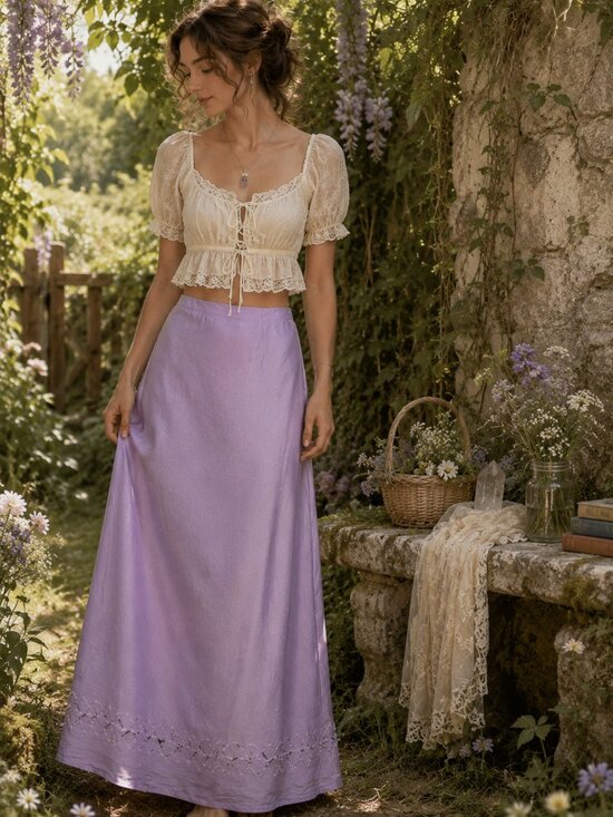 Dresses & Skirts - Vintage Lavender Silk Maxi Slip Skirt Romantic Minimalist Y2K Fairycore‎